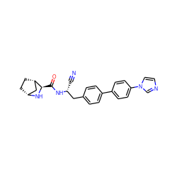 N#C[C@H](Cc1ccc(-c2ccc(-n3ccnc3)cc2)cc1)NC(=O)[C@H]1N[C@@H]2CC[C@H]1C2 ZINC000221941499