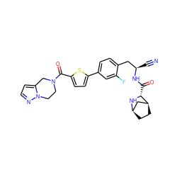 N#C[C@H](Cc1ccc(-c2ccc(C(=O)N3CCn4nccc4C3)s2)cc1F)NC(=O)[C@H]1N[C@@H]2CC[C@H]1C2 ZINC000219298408