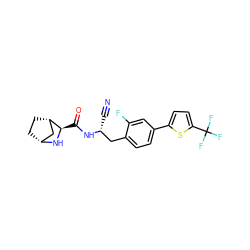 N#C[C@H](Cc1ccc(-c2ccc(C(F)(F)F)s2)cc1F)NC(=O)[C@H]1N[C@@H]2CC[C@H]1C2 ZINC000219293963