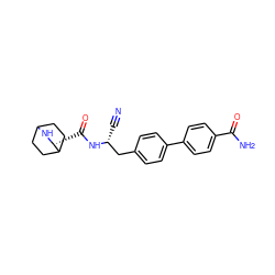 N#C[C@H](Cc1ccc(-c2ccc(C(N)=O)cc2)cc1)NC(=O)[C@H]1NC2CCC1CC2 ZINC000169709123