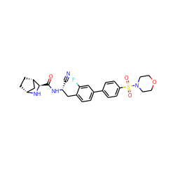 N#C[C@H](Cc1ccc(-c2ccc(S(=O)(=O)N3CCOCC3)cc2)cc1F)NC(=O)[C@H]1N[C@@H]2CC[C@H]1C2 ZINC000220831093