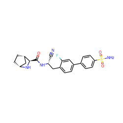 N#C[C@H](Cc1ccc(-c2ccc(S(N)(=O)=O)cc2)cc1F)NC(=O)[C@H]1N[C@@H]2CC[C@H]1C2 ZINC000219318535