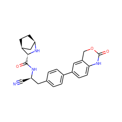 N#C[C@H](Cc1ccc(-c2ccc3c(c2)COC(=O)N3)cc1)NC(=O)[C@H]1N[C@@H]2CC[C@H]1C2 ZINC000221930638