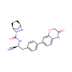 N#C[C@H](Cc1ccc(-c2ccc3c(c2)OCC(=O)N3)cc1)NC(=O)[C@H]1N[C@@H]2CC[C@H]1C2 ZINC000221947830