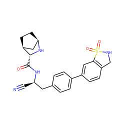 N#C[C@H](Cc1ccc(-c2ccc3c(c2)S(=O)(=O)NC3)cc1)NC(=O)[C@H]1N[C@@H]2CC[C@H]1C2 ZINC000221934015