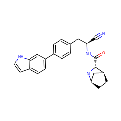 N#C[C@H](Cc1ccc(-c2ccc3cc[nH]c3c2)cc1)NC(=O)[C@H]1N[C@@H]2CC[C@H]1C2 ZINC000221916098