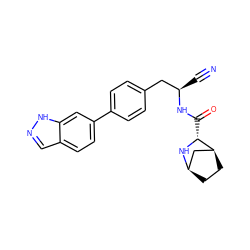 N#C[C@H](Cc1ccc(-c2ccc3cn[nH]c3c2)cc1)NC(=O)[C@H]1N[C@@H]2CC[C@H]1C2 ZINC000221910144