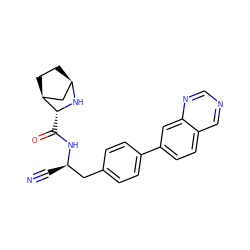 N#C[C@H](Cc1ccc(-c2ccc3cncnc3c2)cc1)NC(=O)[C@H]1N[C@@H]2CC[C@H]1C2 ZINC000221947414