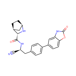 N#C[C@H](Cc1ccc(-c2ccc3oc(=O)[nH]c3c2)cc1)NC(=O)[C@H]1N[C@@H]2CC[C@H]1C2 ZINC000221929076