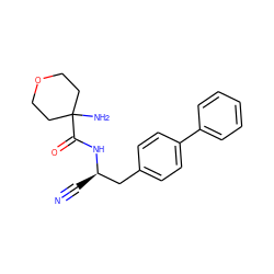 N#C[C@H](Cc1ccc(-c2ccccc2)cc1)NC(=O)C1(N)CCOCC1 ZINC000113496381