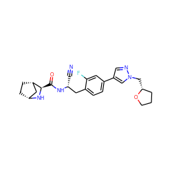 N#C[C@H](Cc1ccc(-c2cnn(C[C@@H]3CCCO3)c2)cc1F)NC(=O)[C@H]1N[C@@H]2CC[C@H]1C2 ZINC000219314452