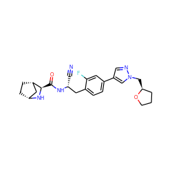 N#C[C@H](Cc1ccc(-c2cnn(C[C@H]3CCCO3)c2)cc1F)NC(=O)[C@H]1N[C@@H]2CC[C@H]1C2 ZINC000219314482