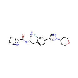 N#C[C@H](Cc1ccc(-c2cnn(C3CCOCC3)c2)cc1F)NC(=O)[C@H]1N[C@@H]2CC[C@H]1C2 ZINC000219318015