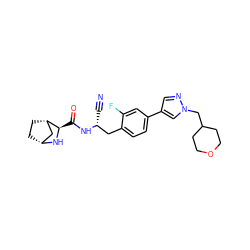 N#C[C@H](Cc1ccc(-c2cnn(CC3CCOCC3)c2)cc1F)NC(=O)[C@H]1N[C@@H]2CC[C@H]1C2 ZINC000219317383