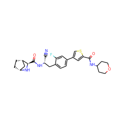 N#C[C@H](Cc1ccc(-c2csc(C(=O)NC3CCOCC3)c2)cc1F)NC(=O)[C@H]1N[C@@H]2CC[C@H]1C2 ZINC000219297948