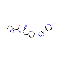 N#C[C@H](Cc1ccc(-n2cc(-c3ccc(=O)[nH]c3)nn2)cc1)NC(=O)[C@H]1N[C@@H]2CC[C@H]1C2 ZINC000221916546