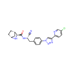 N#C[C@H](Cc1ccc(-n2cc(-c3ccc(Cl)cn3)nn2)cc1)NC(=O)[C@H]1N[C@@H]2CC[C@H]1C2 ZINC000221915194