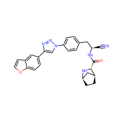 N#C[C@H](Cc1ccc(-n2cc(-c3ccc4occc4c3)nn2)cc1)NC(=O)[C@H]1N[C@@H]2CC[C@H]1C2 ZINC000221914856