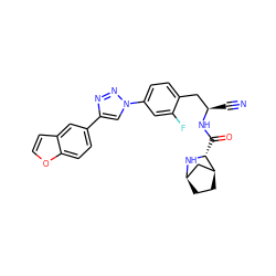 N#C[C@H](Cc1ccc(-n2cc(-c3ccc4occc4c3)nn2)cc1F)NC(=O)[C@H]1N[C@@H]2CC[C@H]1C2 ZINC000219311141