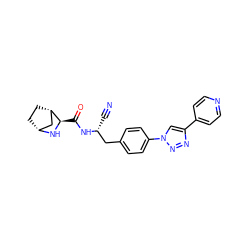 N#C[C@H](Cc1ccc(-n2cc(-c3ccncc3)nn2)cc1)NC(=O)[C@H]1N[C@@H]2CC[C@H]1C2 ZINC000221948571