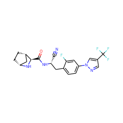 N#C[C@H](Cc1ccc(-n2cc(C(F)(F)F)cn2)cc1F)NC(=O)[C@H]1N[C@@H]2CC[C@H]1C2 ZINC000219324356