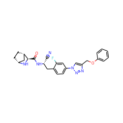 N#C[C@H](Cc1ccc(-n2cc(COc3ccccc3)nn2)cc1F)NC(=O)[C@H]1N[C@@H]2CC[C@H]1C2 ZINC000220465986