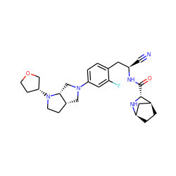 N#C[C@H](Cc1ccc(N2C[C@@H]3CCN([C@@H]4CCOC4)[C@@H]3C2)cc1F)NC(=O)[C@H]1N[C@@H]2CC[C@H]1C2 ZINC000219314567