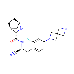 N#C[C@H](Cc1ccc(N2CC3(CNC3)C2)cc1F)NC(=O)[C@H]1N[C@@H]2CC[C@H]1C2 ZINC000219312978