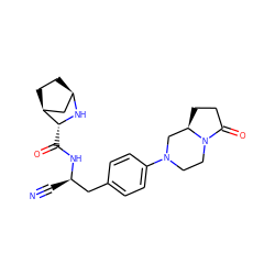 N#C[C@H](Cc1ccc(N2CCN3C(=O)CC[C@@H]3C2)cc1)NC(=O)[C@H]1N[C@@H]2CC[C@H]1C2 ZINC000221934894