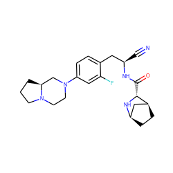 N#C[C@H](Cc1ccc(N2CCN3CCC[C@H]3C2)cc1F)NC(=O)[C@H]1N[C@@H]2CC[C@H]1C2 ZINC000219298545