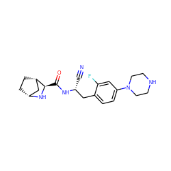 N#C[C@H](Cc1ccc(N2CCNCC2)cc1F)NC(=O)[C@H]1N[C@@H]2CC[C@H]1C2 ZINC000219311234