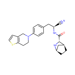 N#C[C@H](Cc1ccc(N2CCc3sccc3C2)cc1)NC(=O)[C@H]1N[C@@H]2CC[C@H]1C2 ZINC000221934818