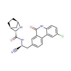 N#C[C@H](Cc1ccc2c(c1)c(=O)[nH]c1ccc(Cl)cc12)NC(=O)[C@H]1N[C@@H]2CC[C@H]1C2 ZINC000219292939