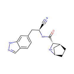 N#C[C@H](Cc1ccc2cn[nH]c2c1)NC(=O)[C@H]1N[C@@H]2CC[C@H]1C2 ZINC000219318164