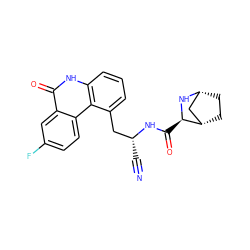 N#C[C@H](Cc1cccc2[nH]c(=O)c3cc(F)ccc3c12)NC(=O)[C@H]1N[C@@H]2CC[C@H]1C2 ZINC000219306635