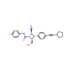 N#C[C@H]1[C@H](c2ccc(C#CC3CCCC3)cc2)[C@@H](CO)N1C(=O)Nc1ccc(F)cc1 ZINC000095600072