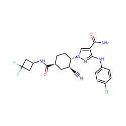 N#C[C@H]1C[C@@H](C(=O)NC2CC(F)(F)C2)CC[C@@H]1n1cc(C(N)=O)c(Nc2ccc(Cl)cc2)n1 ZINC000205027986