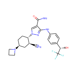 N#C[C@H]1C[C@@H](N2CCC2)CC[C@@H]1n1cc(C(N)=O)c(Nc2ccc([C@H](O)C(F)(F)F)cc2)n1 ZINC000221220025