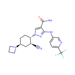 N#C[C@H]1C[C@@H](N2CCC2)CC[C@@H]1n1cc(C(N)=O)c(Nc2ccc(C(F)(F)F)nc2)n1 ZINC000221844363