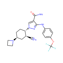 N#C[C@H]1C[C@@H](N2CCC2)CC[C@@H]1n1cc(C(N)=O)c(Nc2ccc(OC(F)(F)F)cc2)n1 ZINC000221831900