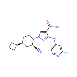 N#C[C@H]1C[C@@H](N2CCC2)CC[C@@H]1n1cc(C(N)=O)c(Nc2ccnc(F)c2)n1 ZINC000221130847