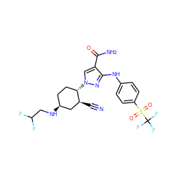 N#C[C@H]1C[C@@H](NCC(F)F)CC[C@@H]1n1cc(C(N)=O)c(Nc2ccc(S(=O)(=O)C(F)(F)F)cc2)n1 ZINC000221081234