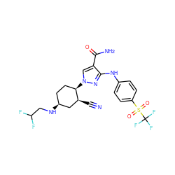 N#C[C@H]1C[C@@H](NCC(F)F)CC[C@H]1n1cc(C(N)=O)c(Nc2ccc(S(=O)(=O)C(F)(F)F)cc2)n1 ZINC000221081173