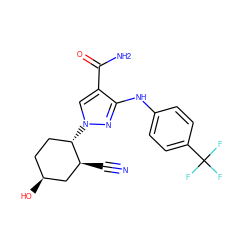 N#C[C@H]1C[C@@H](O)CC[C@@H]1n1cc(C(N)=O)c(Nc2ccc(C(F)(F)F)cc2)n1 ZINC000204965903