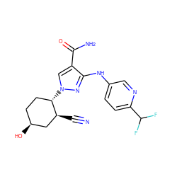 N#C[C@H]1C[C@@H](O)CC[C@@H]1n1cc(C(N)=O)c(Nc2ccc(C(F)F)nc2)n1 ZINC000221144431