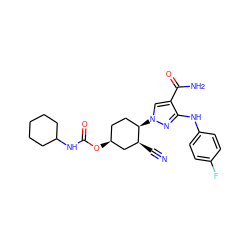 N#C[C@H]1C[C@@H](OC(=O)NC2CCCCC2)CC[C@H]1n1cc(C(N)=O)c(Nc2ccc(F)cc2)n1 ZINC000221862092