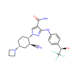 N#C[C@H]1C[C@H](N2CCC2)CC[C@@H]1n1cc(C(N)=O)c(Nc2ccc([C@@H](O)C(F)(F)F)cc2)n1 ZINC000221886562