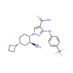 N#C[C@H]1C[C@H](N2CCC2)CC[C@@H]1n1cc(C(N)=O)c(Nc2ccc(C(F)(F)F)cc2)n1 ZINC000221833613