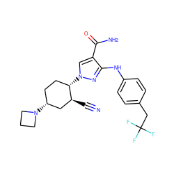 N#C[C@H]1C[C@H](N2CCC2)CC[C@@H]1n1cc(C(N)=O)c(Nc2ccc(CC(F)(F)F)cc2)n1 ZINC000221140150