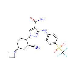 N#C[C@H]1C[C@H](N2CCC2)CC[C@@H]1n1cc(C(N)=O)c(Nc2ccc(S(=O)(=O)C(F)(F)F)cc2)n1 ZINC000221118283